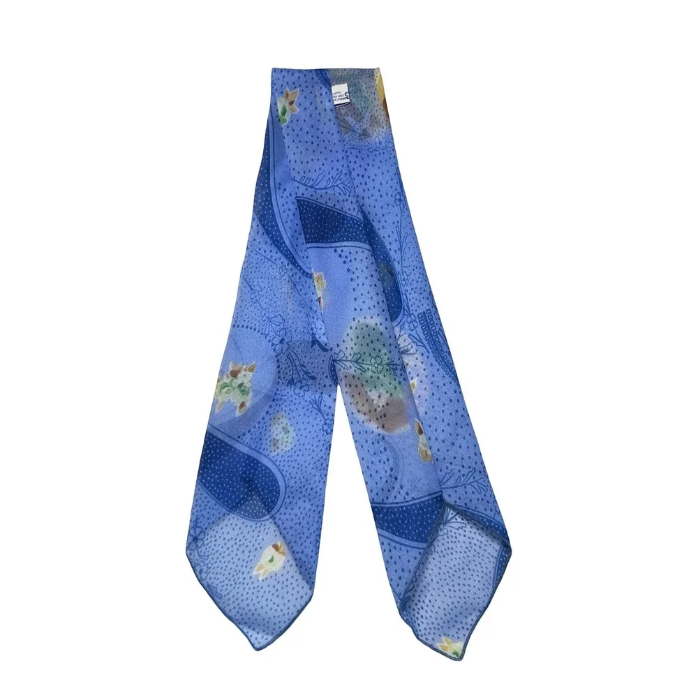 Cathy‎ 1000 Oaks California Vintage Blue Floral Sheer Oblong Neck Scarf USA